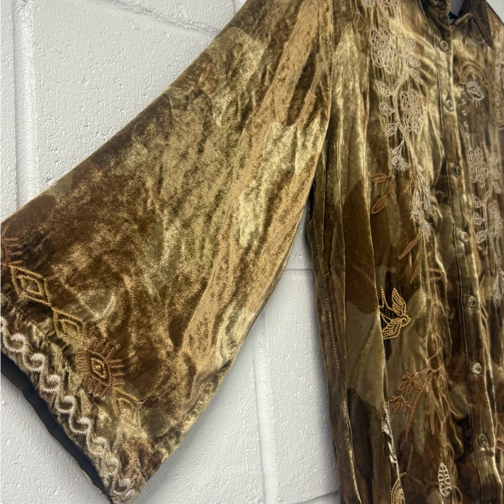 Johnny Was Luciana Velvet Kimono Sleeve Shirt Boho Whimsy Flowy Button Front - Picture 3 of 4